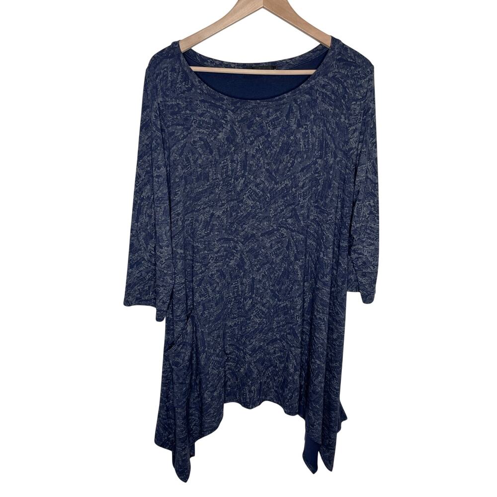 Cut Loose Blue Abstract Print Sharkbite Tunic Top Pockets Rayon USA Women’s S - Picture 2 of 10